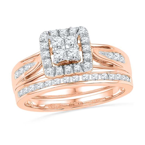 1/2 CT. T.w. Multi-Diamond Frame Bridal Set in 10K Rose Gold