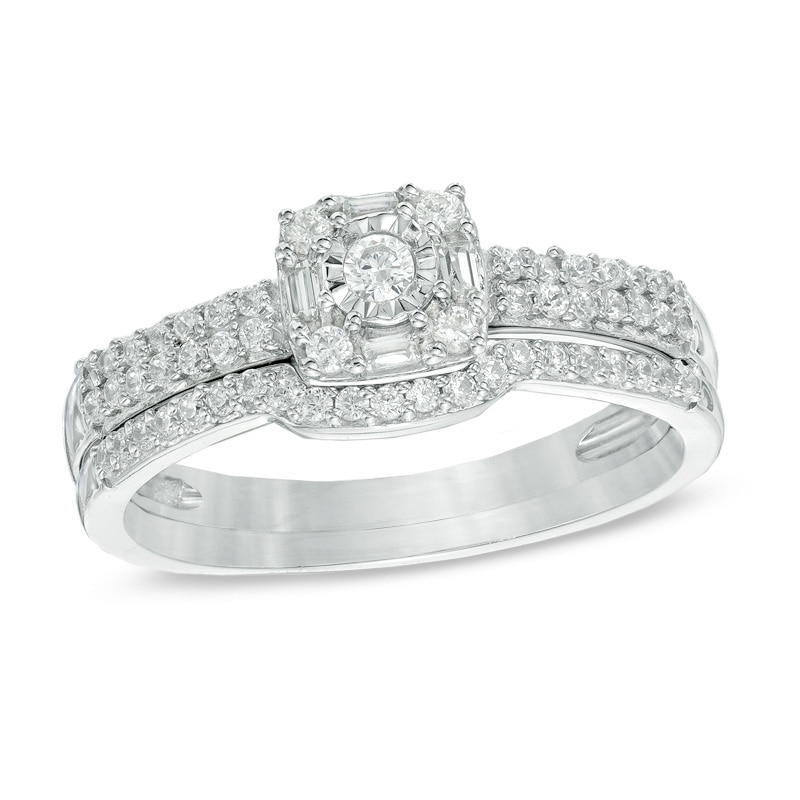 1/3 CT. T.W. Diamond Square Frame Bridal Set in 10K White Gold