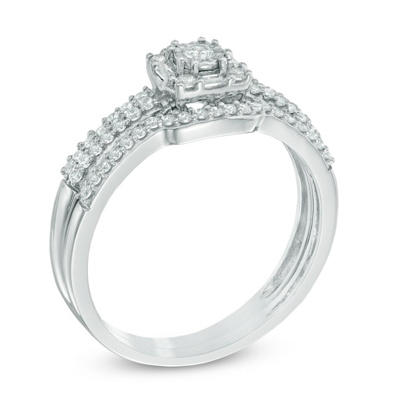 1/3 CT. T.w. Diamond Square Frame Bridal Set in 10K White Gold