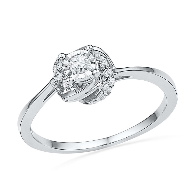 1/6 CT. T.W. Diamond Knot Frame Promise Ring in 10K White Gold