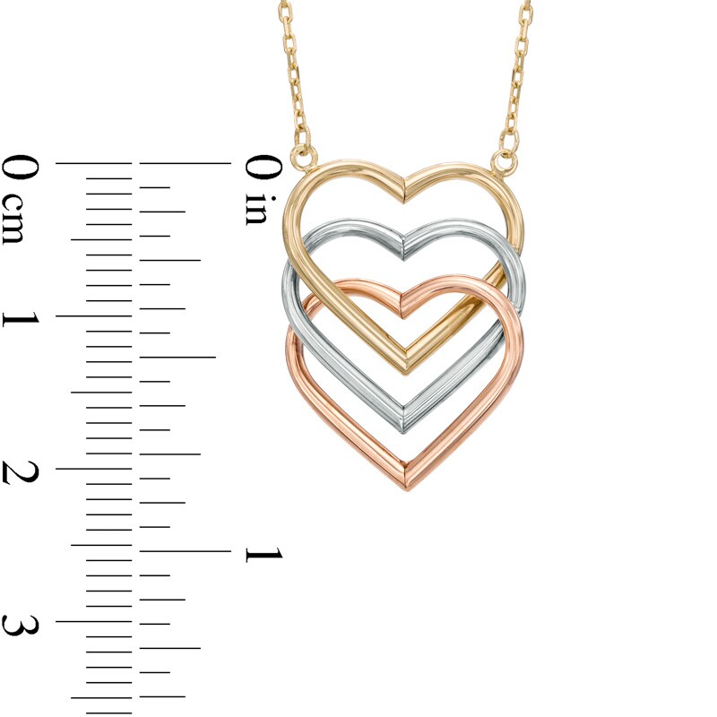 Triple Heart Necklace in 10K Tri-Tone Gold - 17"