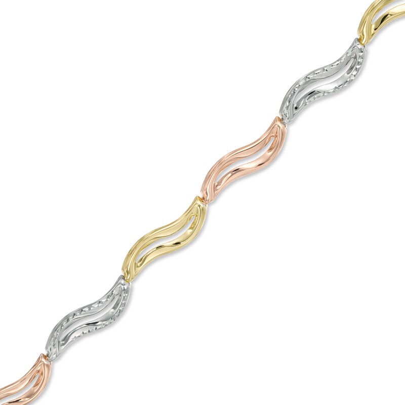 Main Image 1 of Wavy Link Bracelet in 10K Tri-Tone Gold - 7.25"