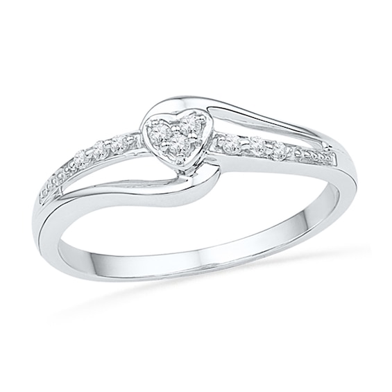 Diamond Accent Heart Split Shank Promise Ring in 10K White Gold