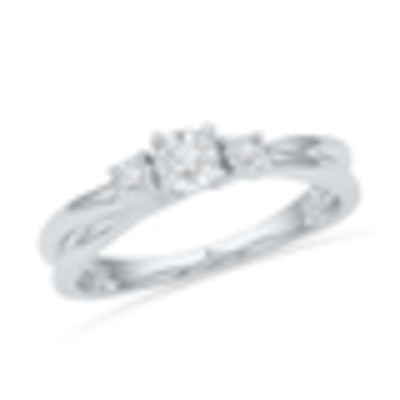10k or 14k White Gold Promise Ring Round Center Diamond and Accents