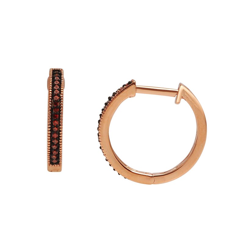 Main Image 1 of 1/10 CT. T.W. Enhanced Cognac Diamond Hoop Earrings in 10K Rose Gold