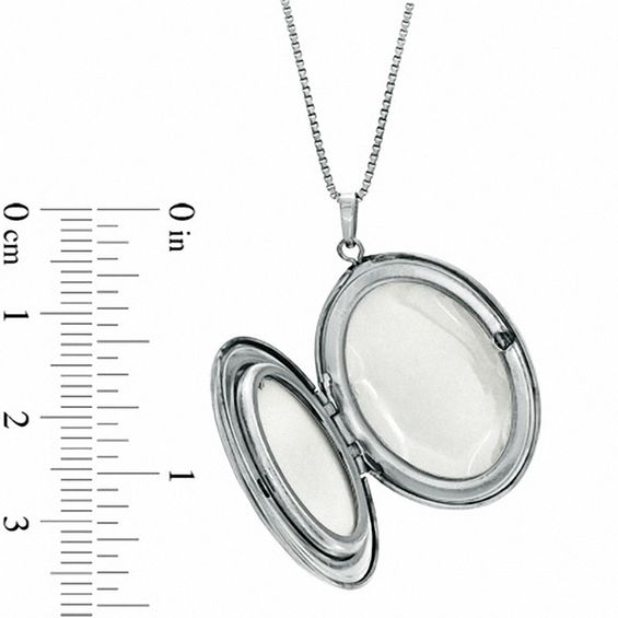 Diamond Accent Oval Locket with Etched Flowers in Sterling Silver