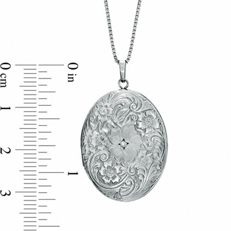 Main Image 3 of Diamond Accent Oval Locket with Etched Flowers in Sterling Silver