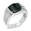 Thumbnail Image 2 of Barrel-Shaped Onyx and Diamond Accent Ring in Sterling Silver