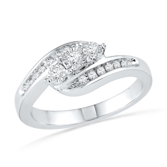 1/5 CT. T.w. Diamond Three Stone Bypass Promise Ring in 10K White Gold