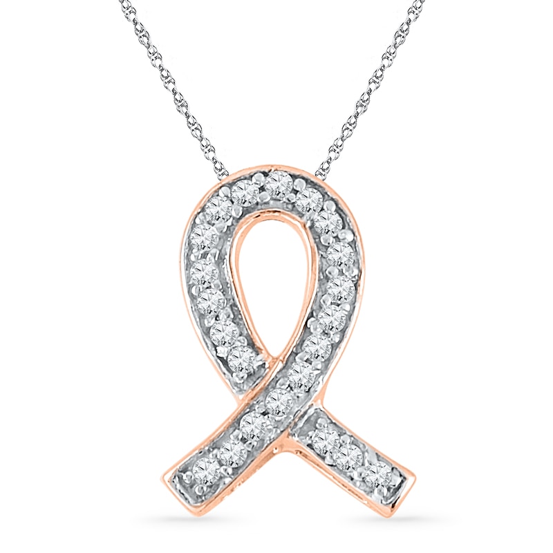 Diamond Accent Awareness Ribbon Pendant in 10K Rose Gold