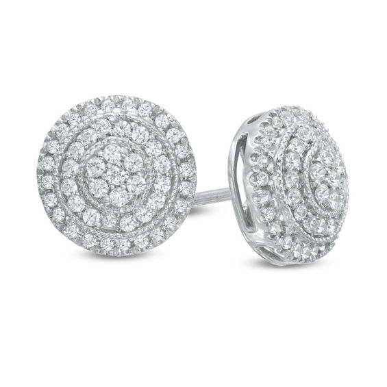 Zales 1 2 CT. T.w. Multi Diamond Layered Circle Stud Earrings in