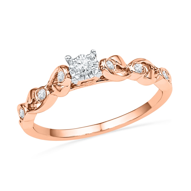 1/8 CT. T.W. Diamond Ribbon Promise Ring in 10K Rose Gold