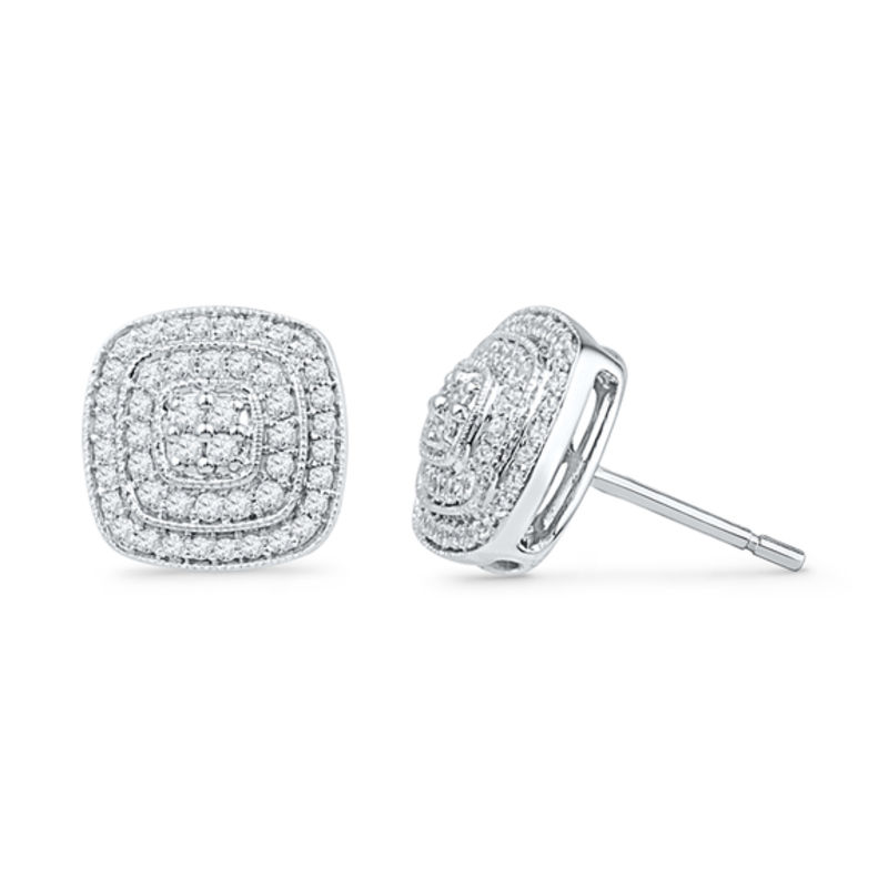 1 2 Ct T W Diamond Square Cer Stud Earrings In 10k White Gold T W Diamond Layered Square Stud Earrings In 10k White Gold