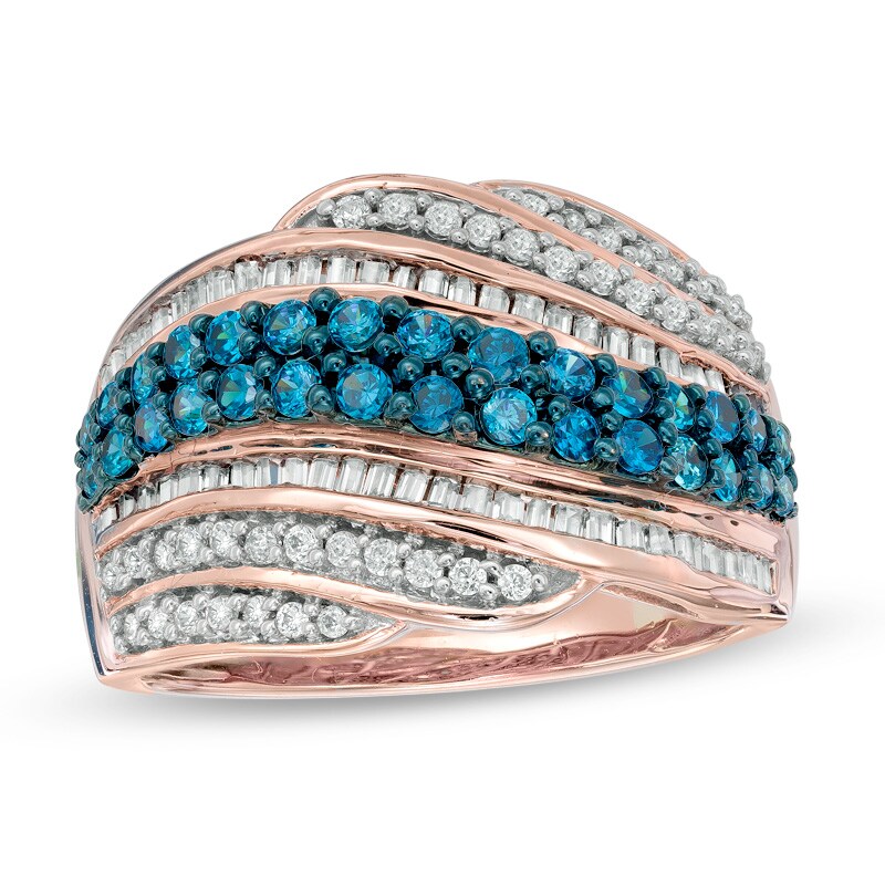 1 CT. T.W. Enhanced Blue and White Diamond Wave Ring in 10K Rose Gold