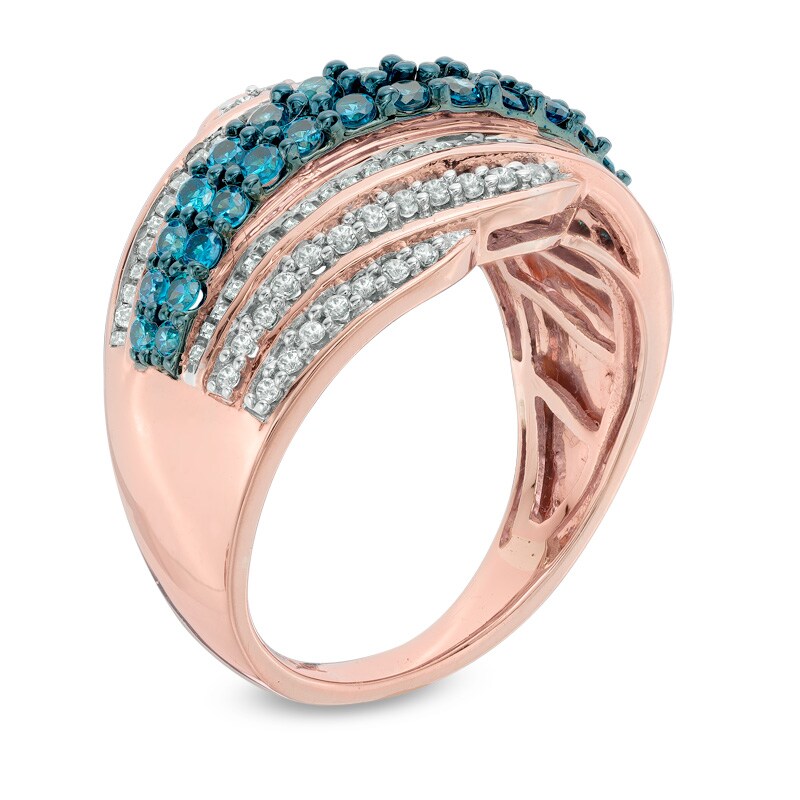 1 CT. T.W. Enhanced Blue and White Diamond Wave Ring in 10K Rose Gold