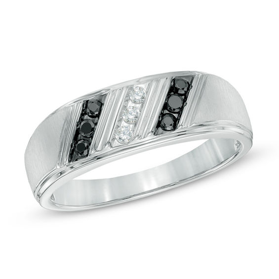 1/4 CT. T.w. Enhanced Black and White Diamond Slant Ring in Sterling Silver