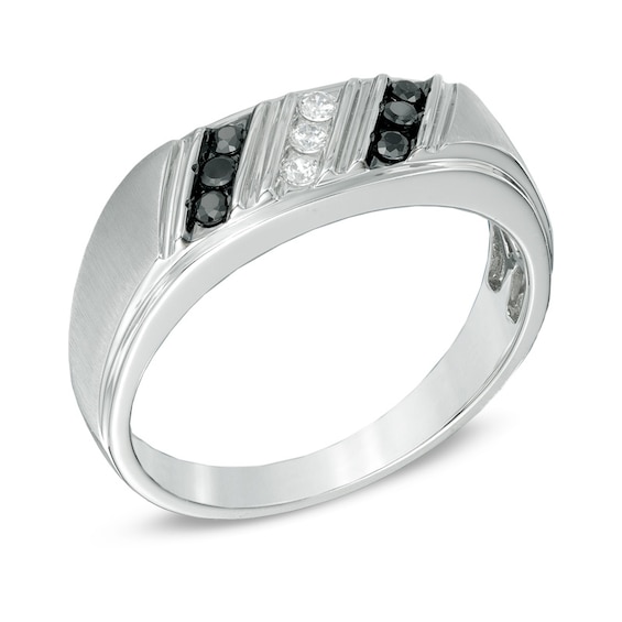 1/4 CT. T.w. Enhanced Black and White Diamond Slant Ring in Sterling Silver
