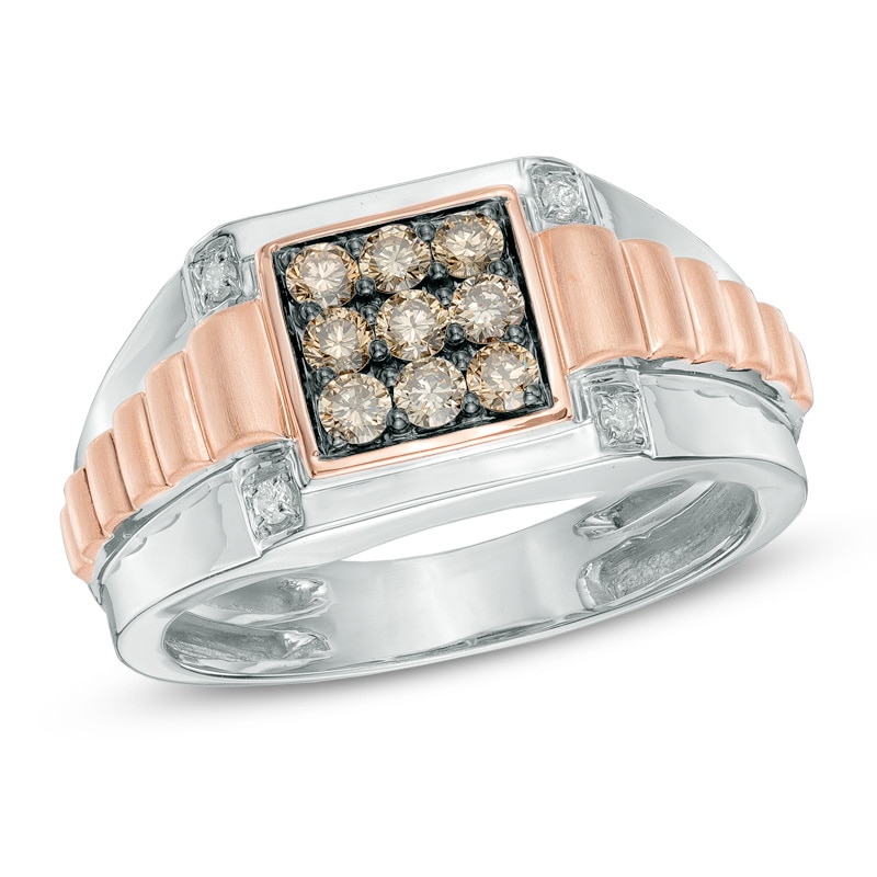 Main Image 1 of 1/2 CT. T.W. Champagne and White Diamond Ring in 10K Two-Tone Gold