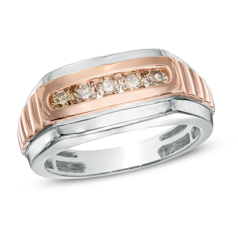 Main Image 1 of 1/2 CT. T.W. Champagne Diamond Five Stone Ring in 10K Two-Tone Gold