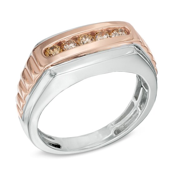 1/2 CT. T.w. Champagne Diamond Five Stone Ring in 10K Two-Tone Gold