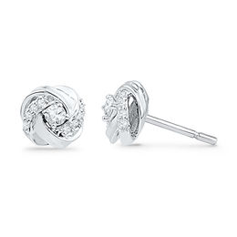 1/8 CT. T.W. Diamond Love Knot Stud Earrings in 10K White Gold