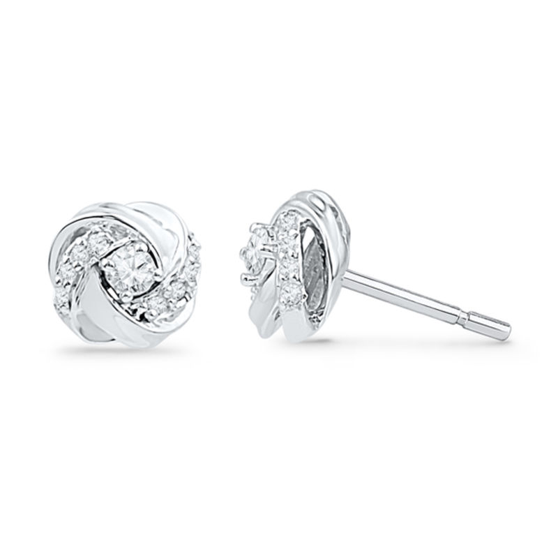 1/8 CT. T.W. Diamond Love Knot Stud Earrings in 10K White Gold