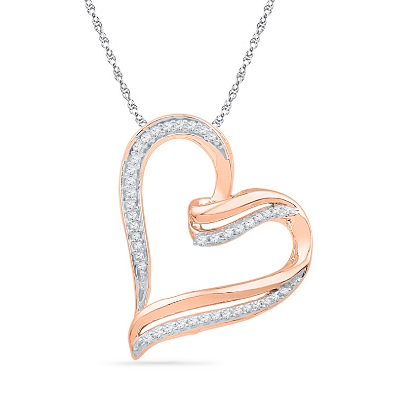 1/6 CT. T.W. Diamond Ribbon Tilted Heart Pendant in 10K Rose Gold
