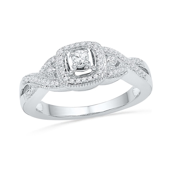 1/4 CT. T.w. Diamond Cushion Frame Twist Shank Promise Ring in Sterling Silver