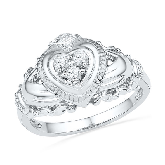 1/6 CT. T.w. Diamond Claddagh Ring in Sterling Silver