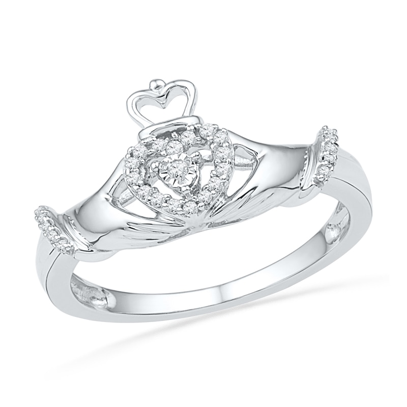 1/10 CT. T.W. Diamond Claddagh Ring in Sterling Silver