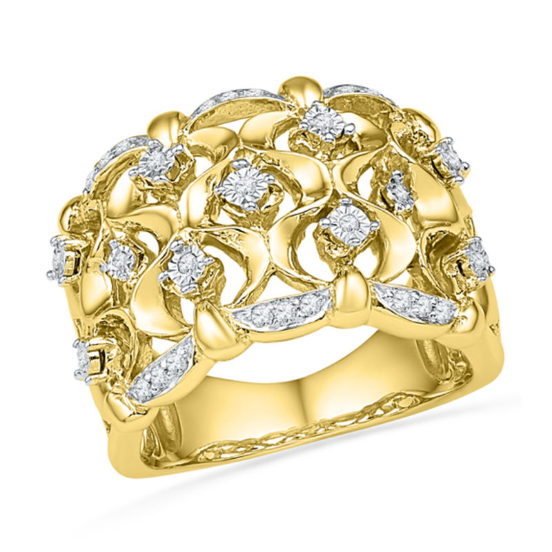Main Image 1 of 1/6 CT. T.W. Diamond Woven Band in Sterling Silver and 14K Gold Plate