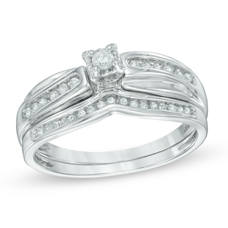 Main Image 1 of 1/6 CT. T.W. Diamond Bridal Set in Sterling Silver