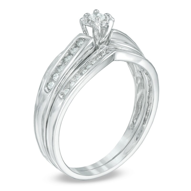 Main Image 2 of 1/6 CT. T.W. Diamond Bridal Set in Sterling Silver