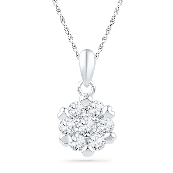 1/2 CT. T.w. Diamond Flower Cluster Pendant in 10K White Gold
