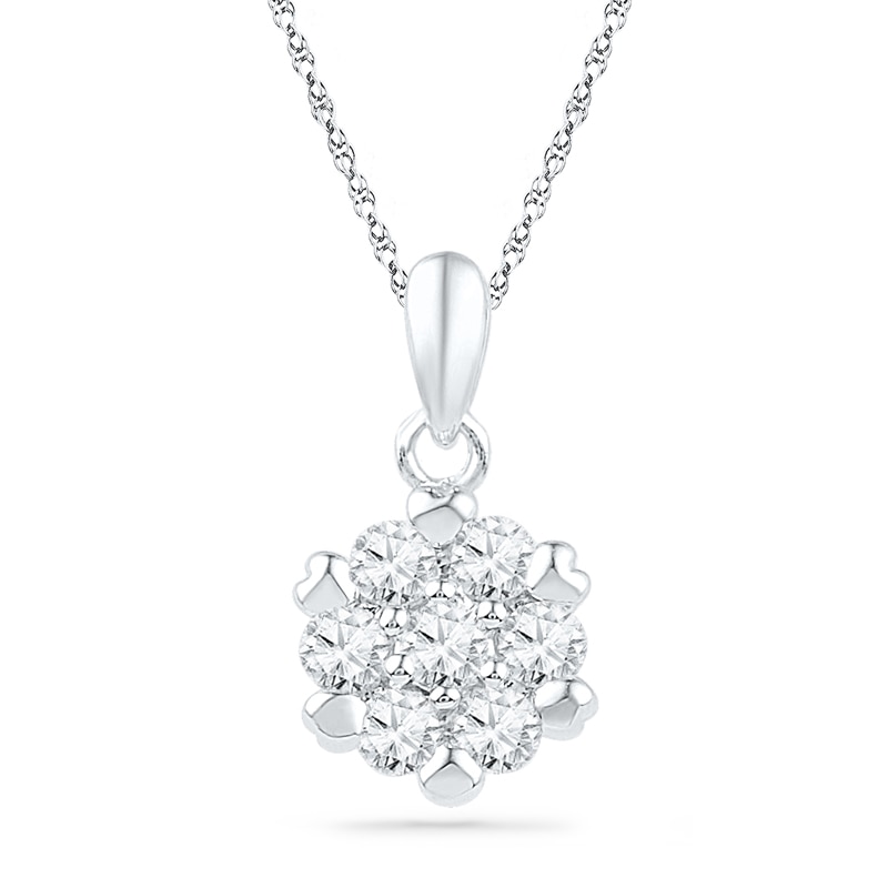 Main Image 1 of 1/2 CT. T.W. Diamond Flower Cluster Pendant in 10K White Gold