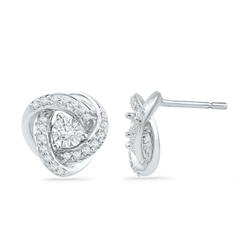 1 5 Ct T W Diamond Love Knot Stud Earrings In Sterling Silver T W Diamond Love Knot Stud Earrings In Sterling Silver