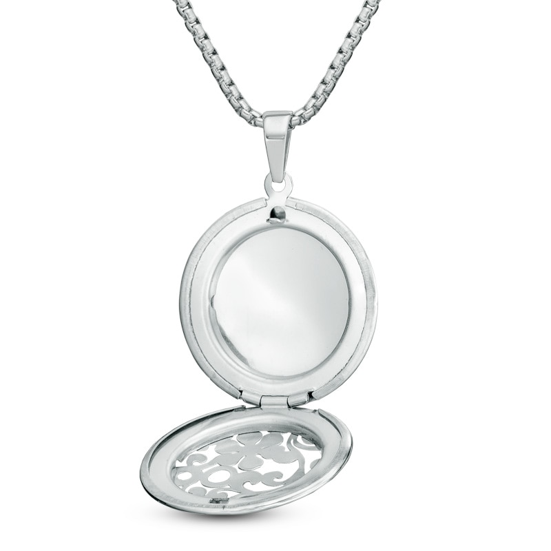 Floral Cutout Circle Locket in Stainless Steel - 24"
