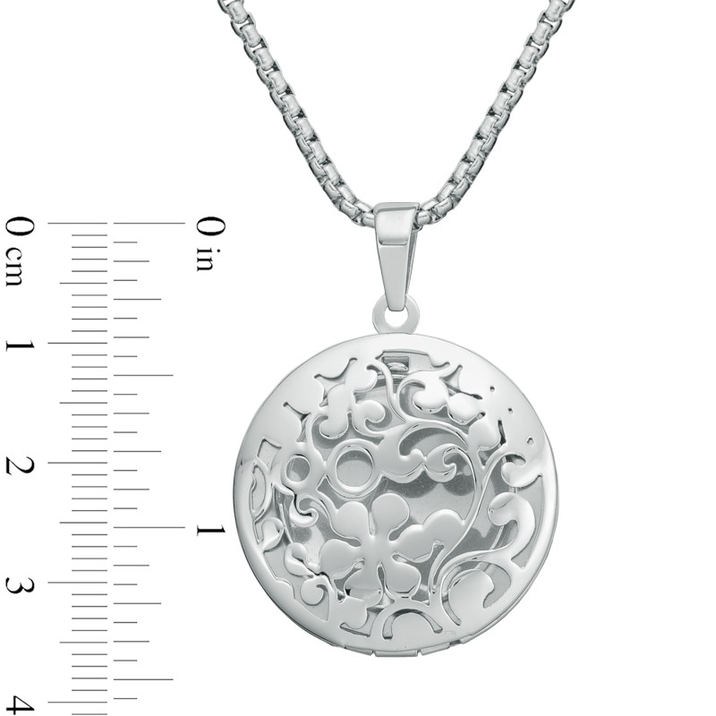 Floral Cutout Circle Locket in Stainless Steel - 24"
