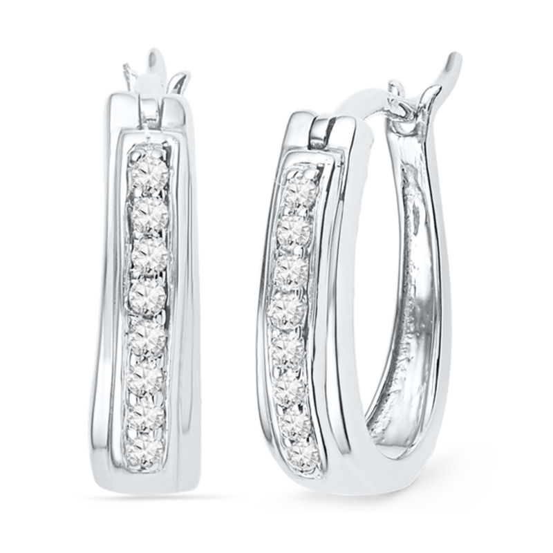 Main Image 1 of 1/6 CT. T.W. Diamond Oval Hoop Earrings in Sterling Silver