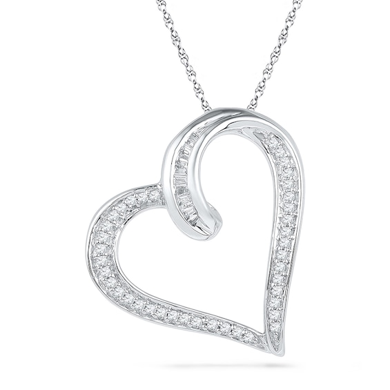 1/5 CT. T.w. Diamond Tilted Looping Heart Pendant in Sterling Silver