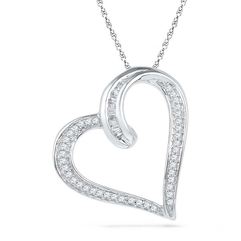 Main Image 1 of 1/5 CT. T.W. Diamond Tilted Looping Heart Pendant in Sterling Silver