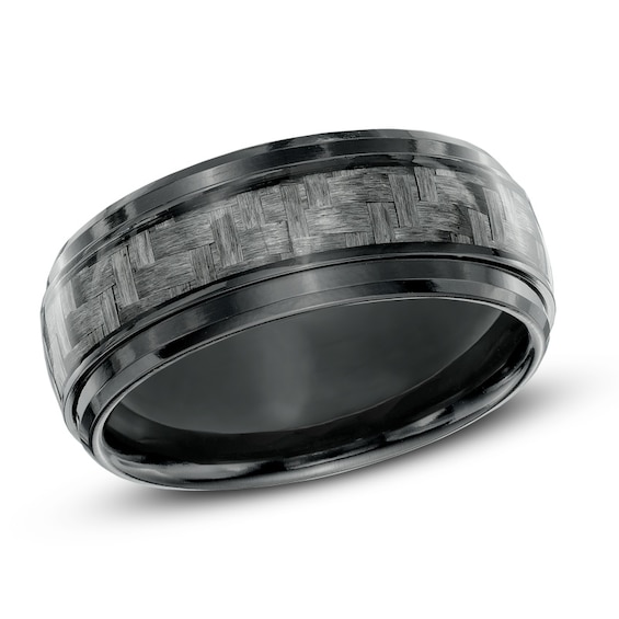 8.0mm Grey Carbon Fiber Comfort Fit Black Titanium Wedding Band - Size 10