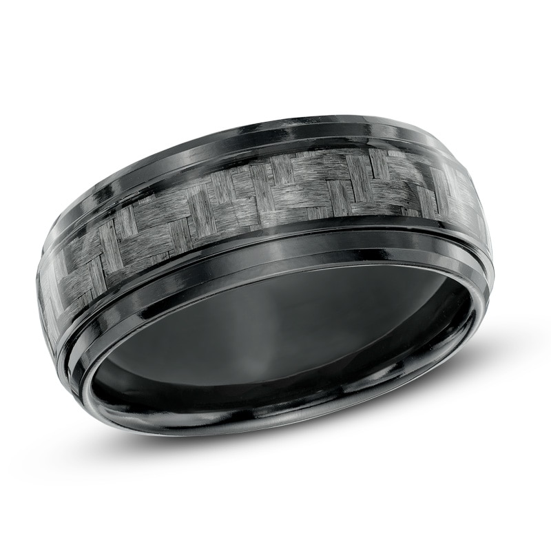 Main Image 1 of Men's 8.0mm Grey Carbon Fiber Comfort Fit Black Titanium Wedding Band - Size 10