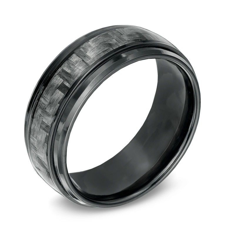 Main Image 2 of Men's 8.0mm Grey Carbon Fiber Comfort Fit Black Titanium Wedding Band - Size 10