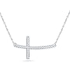 Thumbnail Image 0 of 1/10 CT. T.W. Diamond Sideways Curved Cross Necklace in 10K White Gold