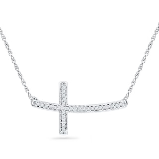 1/10 CT. T.W. Diamond Sideways Curved Cross Necklace in 10K White Gold