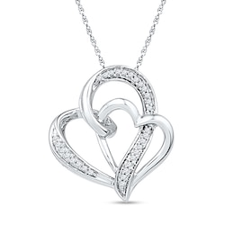1/8 CT. T.W. Diamond Interlocking Offset Double Heart Pendant in Sterling Silver