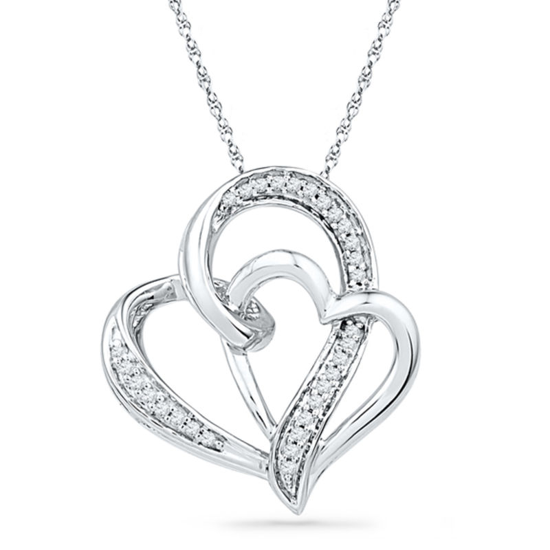 1/8 CT. T.W. Diamond Interlocking Offset Double Heart Pendant in 1/8 CT. T.W. Diamond Interlocking Offset Double Heart Pendant in