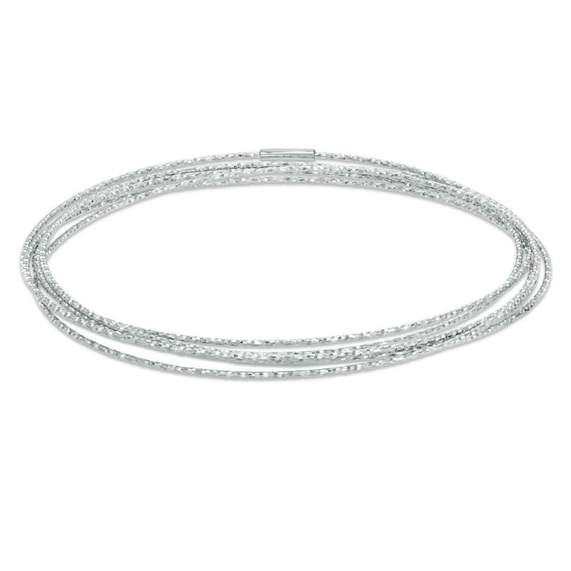 Main Image 1 of Diamond-Cut Six Piece Stacked Bangle Set in Sterling Silver - 7.5"