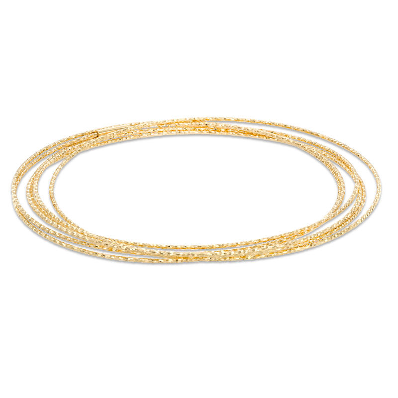 Main Image 1 of Diamond-Cut Six Piece Stacked Bangle Set in Sterling Silver and 14K Gold Plate - 7.5"